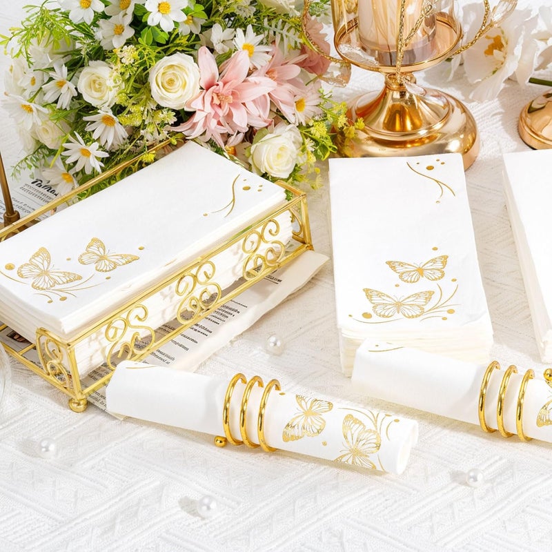 Joyido 50 Pack Gold Butterfly Napkins - White and Gold Paper Napkins - Cloth-Like Feel Dinner Paper - Disposable Hand Towels for Kitchen Table Bathroom Holiday Decor - Image 5